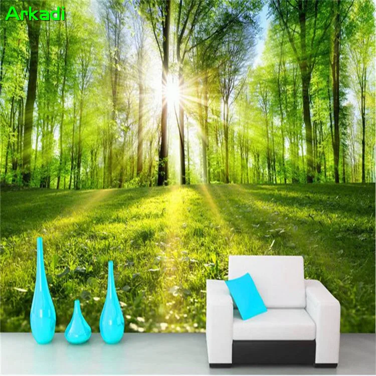 На заказ 3D 3D обои 5D зеленый Солнечный лес природа пейзаж фреска на заказ картина лес салон ТВ фон стены спальня диван