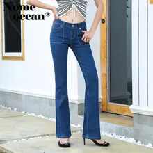 Расклешенные джинсы женские Джинсовая ткань брюки винтажная женская одежда осень высокая Талия Брюки Джинсы-стретч женские джинсы брюки M18121607