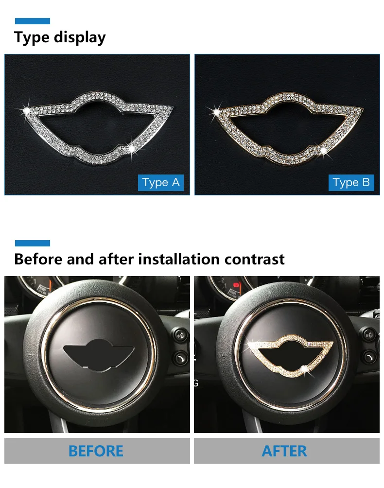 Artificial Diamond Car Steering Wheel Logo Cover Stickers for Mini Cooper R55 R56 R60 R61 F54 F55 F56 F60 car styling (2)