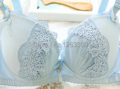 

Clearance Sale ! Young Sweet Girl Trendy Candy Colors Underwear Set Lolita Push Up Lace Bra & Brief Sets, A B C D ,Blue & Yellow