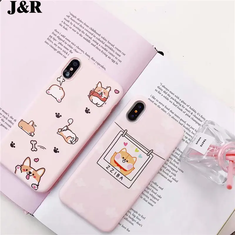 J&ampR Cute Dogs Phone Cases For iPhone 6 Case 6S 7 8 Plus X Back Cover Cartoon Pink Silicone Soft TPU Coque Fundas |