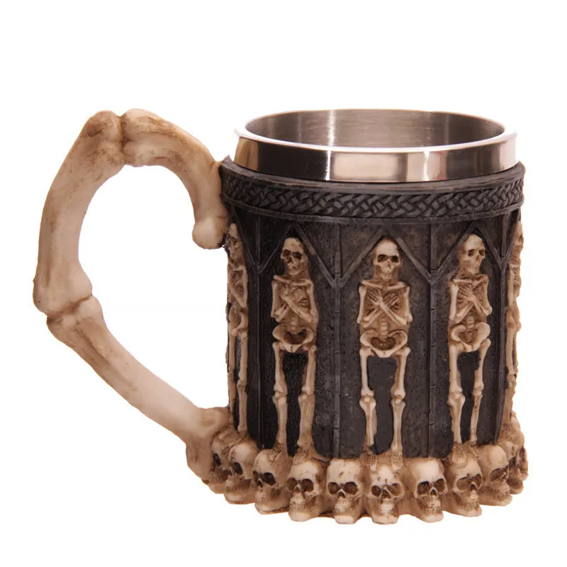 High-end personalized Resin skull cup Skeletal 3D double stand mug. Skull Mug