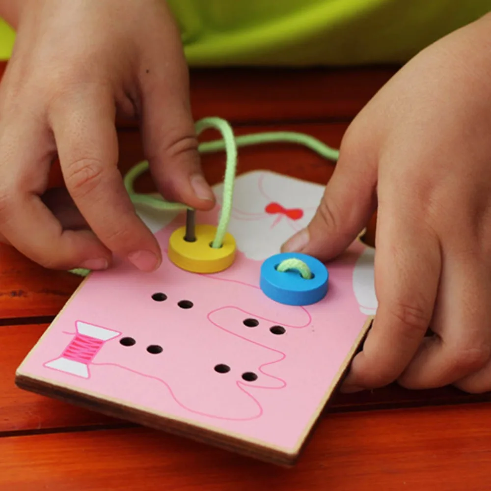 

Montessori Education Wooden Wear The Button Wooden Toys Child Hand Threading Board Beads Building Block Skills Development