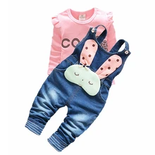 Весенние комплекты одежды из 2 предметов для маленьких девочек; комбинезоны для малышей; футболка с длинными рукавами и комбинезоны; bebe; одежда; комплекты детской одежды