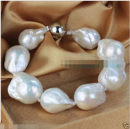 

PRETTY 14-16MM SOUTH SEA WHITE BAROQUE GENUINE PEARL LADY'S bracelet 7.5inch AA+@^Noble style Natural Fine jewe SHIPPING new >>f
