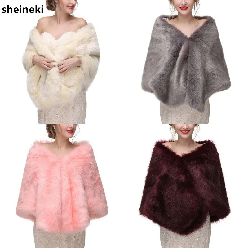 

Winter Faux Wedding Accessories Fur Wedding Bridal Wrap Shawl Stole Mariage Cape Cloak Women Bolero Shrug Warm Outwear