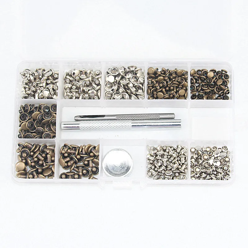 

240pcs Double Cap Round Rapid Rivet Punk Rock Leathercraft Dec Rivets for Leather+Fixing Tool Kit for Belts/Bag DIY