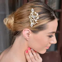 Bella 2015 dorado nupcial perla simulada peine del pelo pedazo de cabello pieza de cabeza de cristal austriaco para la boda joyería de dama de honor