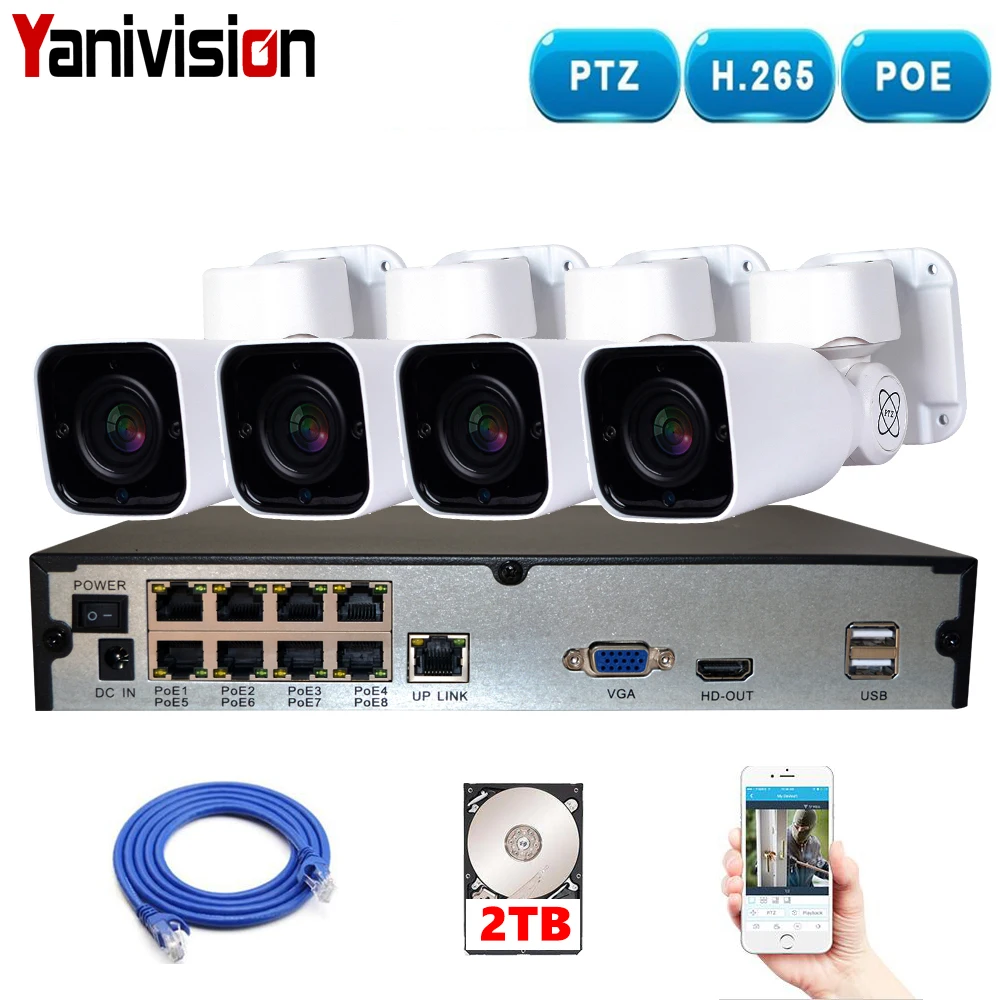 

H.265 PTZ 2MP POE 4X Zoom 8CH 5MP NVR CCTV System IP Camera Outdoor Video Security Surveillance Set Outdoor Waterproof 1080P PTZ