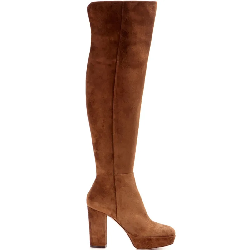 Tacones Nuevo Marrón Zapatos Rodilla Mujer Plataforma Botas De Mujeres Alta Tamaño Invierno Altos 2019 Muslo Plus Zip Altas Calidad Ofgqgndw