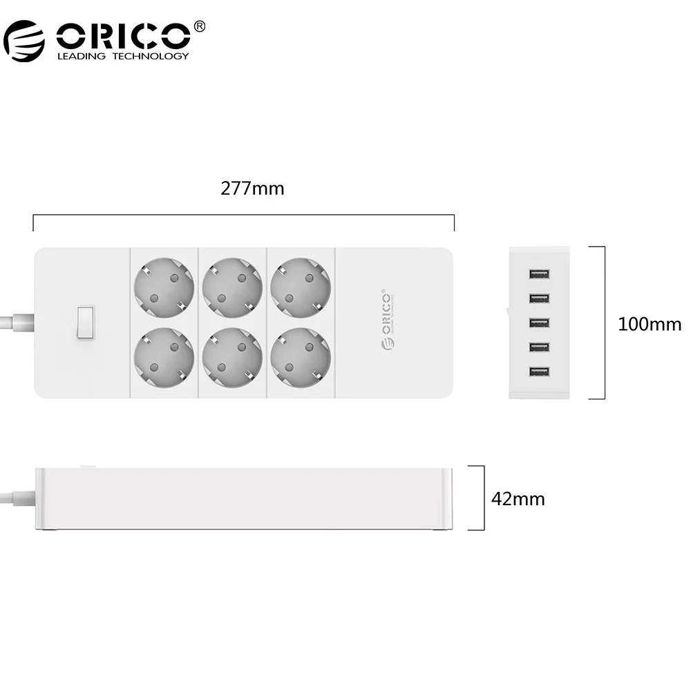ORICO мощность полосы ЕС Plug удлинитель стабилизатор напряжения ЕС мощность полосы с 5x2. 4A USB зарядное устройство порты - Цвет: HPC-6A5U-V1