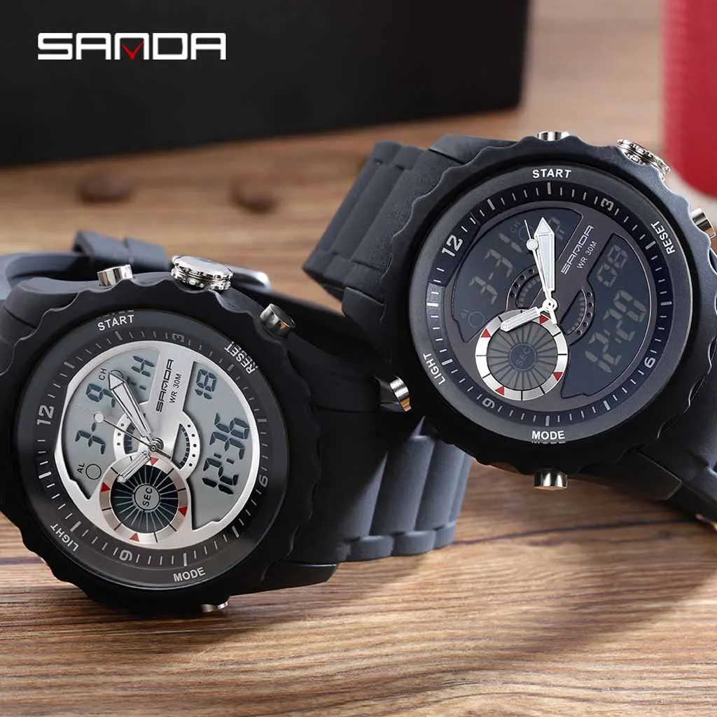 Лидер продаж Sanda мужские классические модные электронные часы Светодиодная лента Спорт на открытом воздухе двойной дисплей часы Прямая торговля Wd4