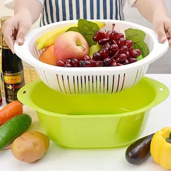 

Vegetable Fruit Drain Basket With Cover Multi-function Double Layer Drip Dry Strainer Plastic Kitchen Storage Baskets
