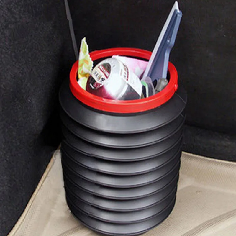

[LORDUPHOLD] 4L Round Car Storage Bucket Flexible Foldable Trash Can Rear Debris Box Auto Interior Parts Accessories Trash Bin