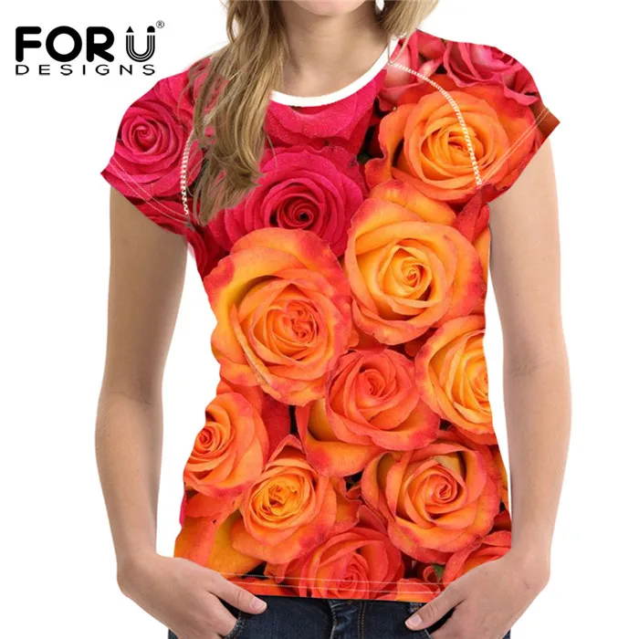 FORUDESIGNS/футболка с рисунком подсолнуха; 3D Цветочные розовые футболки для женщин; футболки для девочек; милые женские эластичные повседневные футболки с короткими рукавами - Цвет: XQ0218BV
