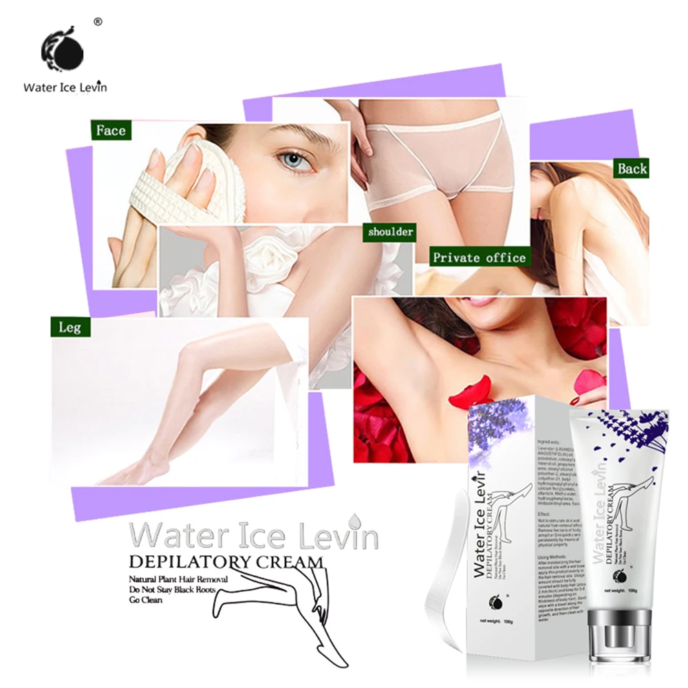 

HOT 100g Water Ice Levin Lavender Fast Painless Depilatory Cream Facial Legs Armpit Arm Hair Removal Moderate Moisturizing TSLM2