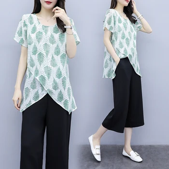 

Plus Size 5xl Women's Summer Suit Floral Print Top&pants Set Chiffon Two Piece Set Ensemble Femme Deux Pieces Conjunto Feminino