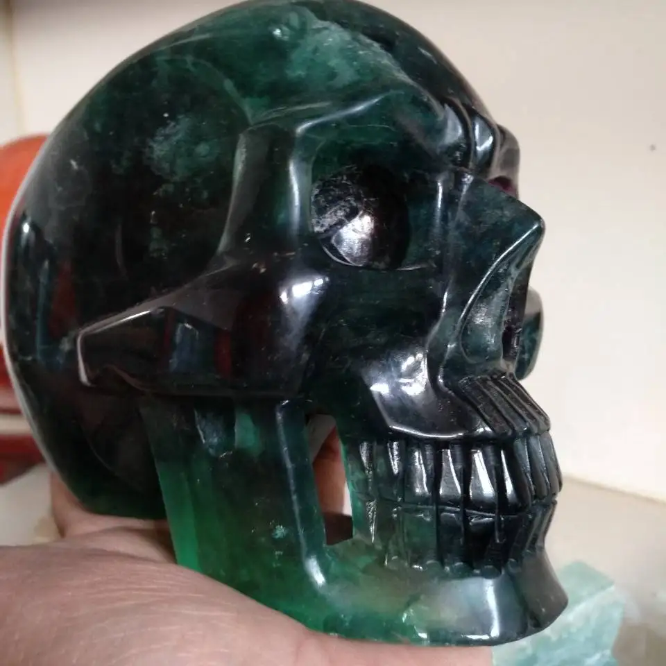 

6.17LB Natural fluorite crystal hand Carved Crystal Skull Realistic Healing