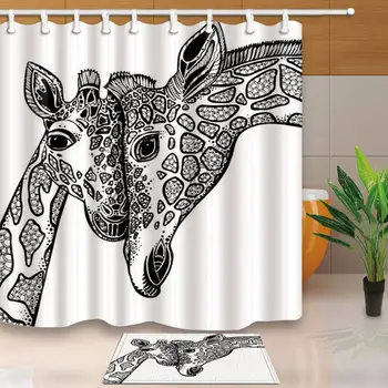 

Creative Design Shower Curtains Giraffes Bath Screen Home Decor Polyester Fabric Waterproof and Mildew Proof with Hooks Washable