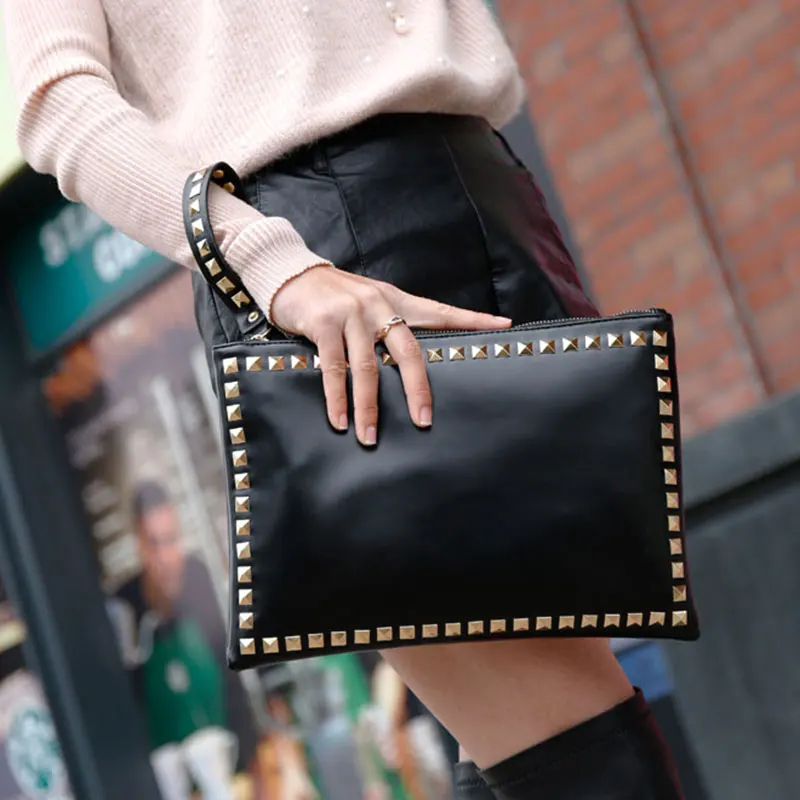 Высококачественная кожаная женская сумка через плечо, плечевая сумка, дамская сумка на заклепках, женская сумка-конверт bolsos mujer