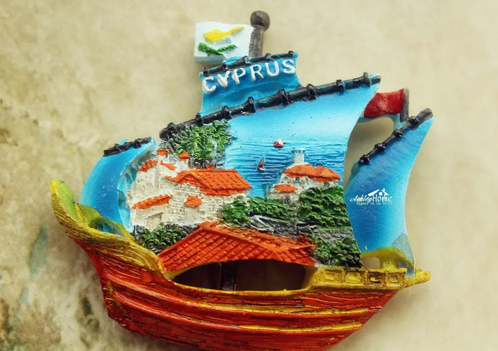 Cyprus Sailing Ship Tourist Travel Souvenir 3D Resin Decorative Fridge