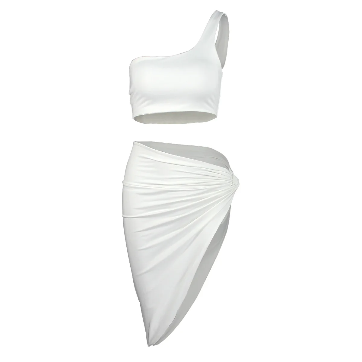 GBYXTY на одно плечо комплект: укороченный топ и юбка с рюшами 2 Двойка комплект Для женщин неоновый Цвет пикантным дизайном сбоку Разделение, лето, пляжный комплект ZL240
