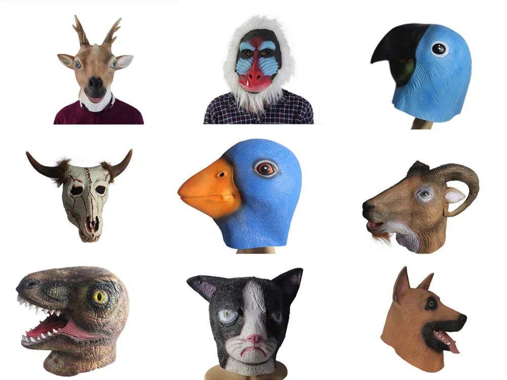 

1 Pc Animal Head Mask Halloween Party Costume Cosplay Supplies Dinosaur Baboon Duck Parrot Masquerade Latex Masks Funny Toys