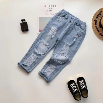 

2019 Korean style girls denim holes pants fashion spring summer kids jean pants 3-8t B441