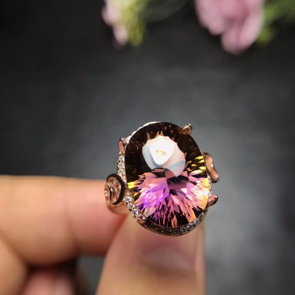 

Uloveido Adjustable Rose Gold Natural Oval Ametrine Ring 925 Sterling Silver Promise Rings Wedding Jewellery for Girl 20% FJ306