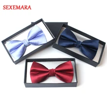 Высококачественный однотонный деловой и Свадебный Мужской галстук-бабочка, имитирующий настоящий Шелковый галстук-бабочка с подарочной коробкой