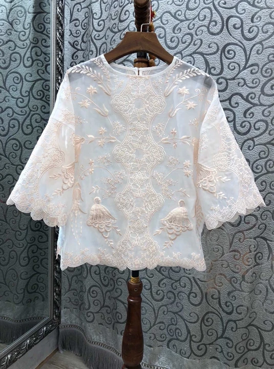 

Summer 2019 New Women's Wear Heavy Work Embroidery Loose Baitie Pure Color Top 608