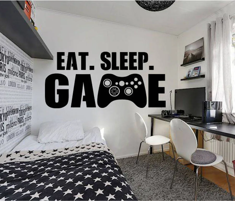 

Gamer Wall Decal Eat Sleep Game Wall Sticker Home Decoration Bedroom Removable Vinyl Decals Quote Mural Teen Rooms Poster G225