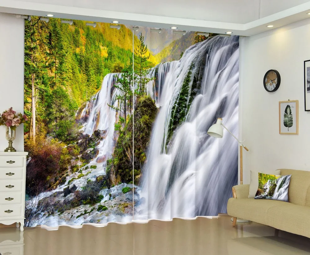Grand waterfall 3D Blackout Curtains Healthy non pollution Digital