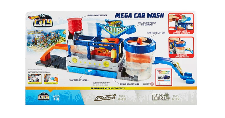 Игровой Набор HOT WHEELS Car Track City Mega для мытья автомобиля с разъемом под давлением и мини-игрушечной машиной FTB66 Hotwheels забавная игрушка