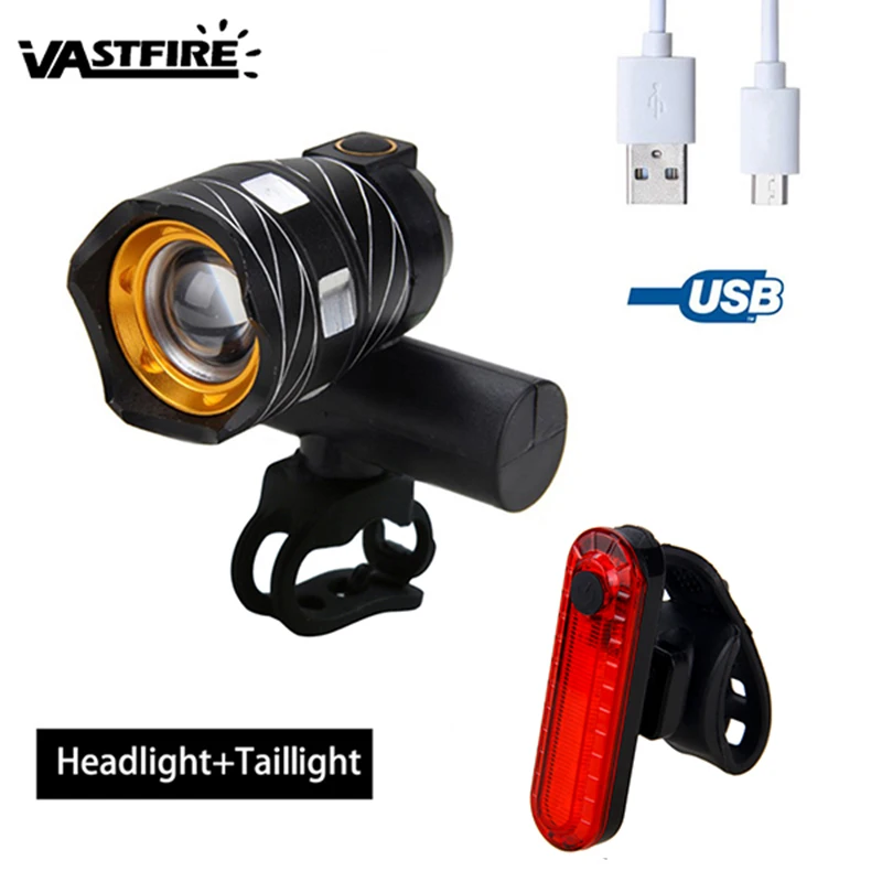 

Zoomable LED Bicycle Light 15000LM XM-L T6 LED Lamp USB Rechargable Torch 3 Modes Cycling Bike Headlight+Red Laser Taillight