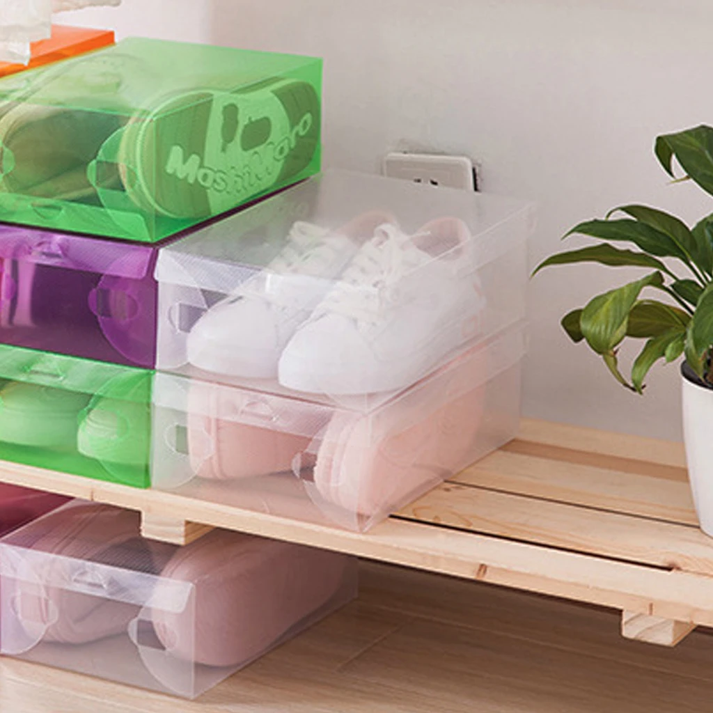 12 шт. прозрачные пластиковые коробки для хранения обуви|Полки и органайзеры