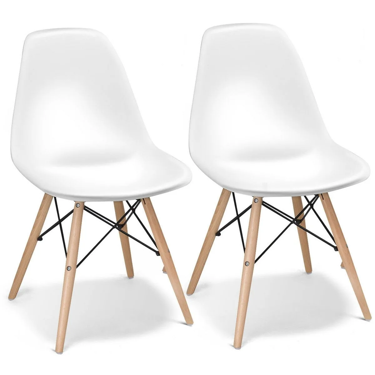 

COSTWAY Nordic Set of 2 Mid Century Modern Plastic White Dining Chairs with Wooden Legs Dining Room Furniture HW58931