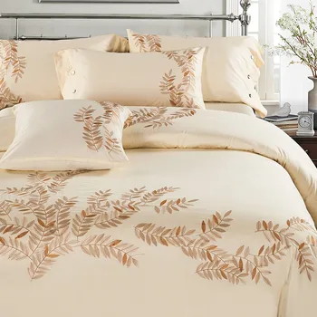 

100% Egypt Cotton Coffee Bule Embroidery Luxury Oriental Bedding set King Queen size Bed set Duvet cover Bedsheet Pillowcases