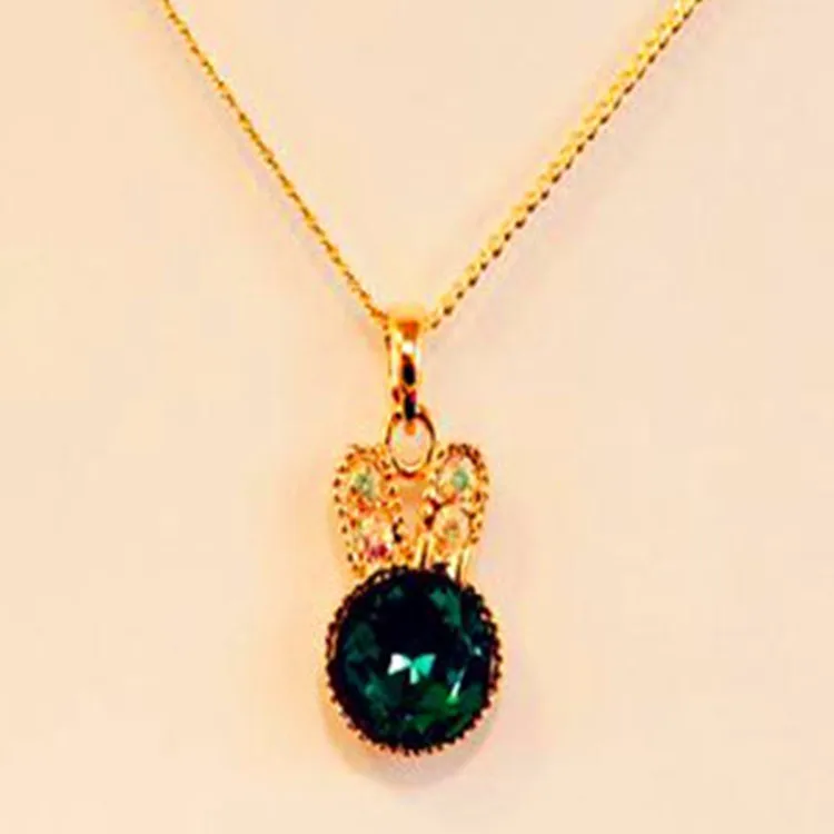 Новинка, модное женское ожерелье, Золотая цепочка, зеленый милый кролик, прекрасный кристалл, ожерелье s& Pendan, Женские Ювелирные изделия