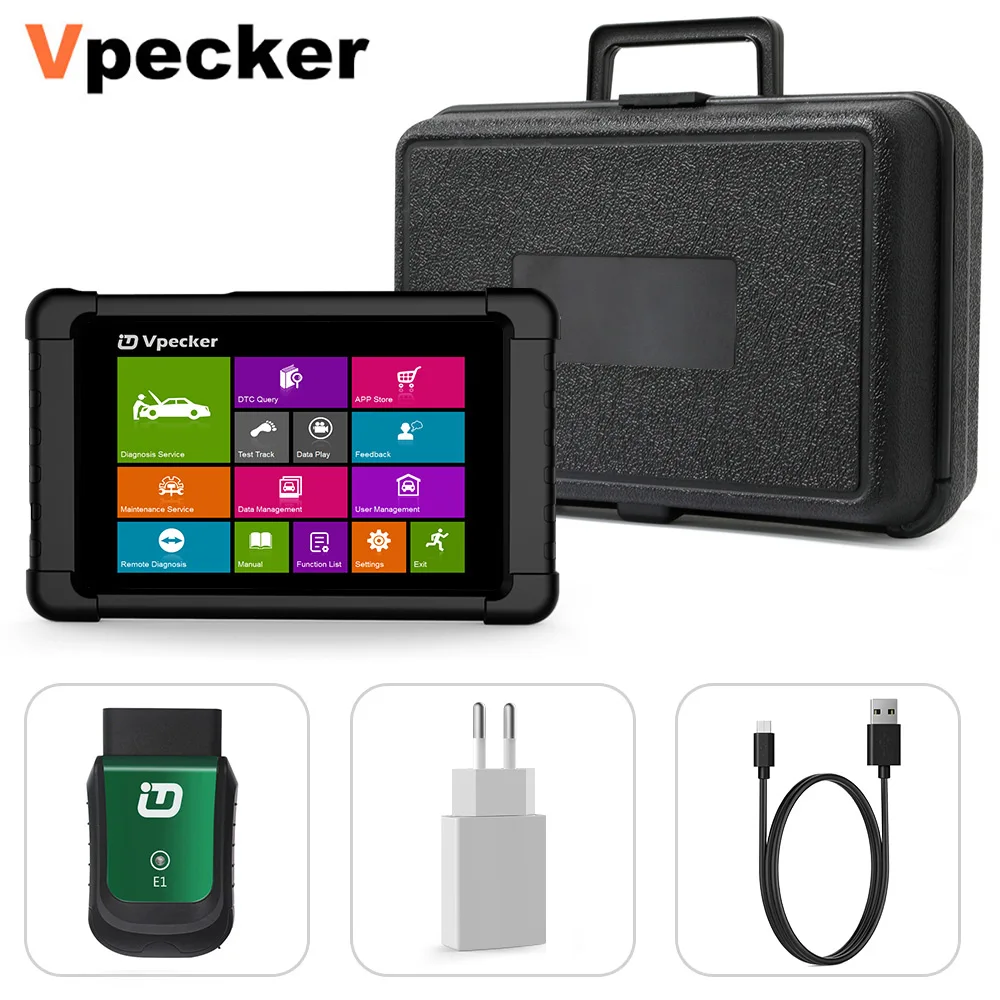 Vpecker OBD2 WiFi автомобильный диагностический инструмент Автомобильный сканер планшет OBD полная система сброса масла ABS SRS Профессиональный сканирующий инструмент - Цвет: EU Plug And Tablet