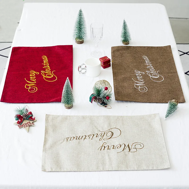 

Christmas Pattern Placemat Cotton Linen Insulation Placemats Place Pad Dining Table Mats Home Kitchen Decoration 45*30cm