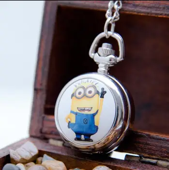 

Minions pattern enamel Fashion quartz Silver bronze Modern hours pendant Necklace pocket watches gift
