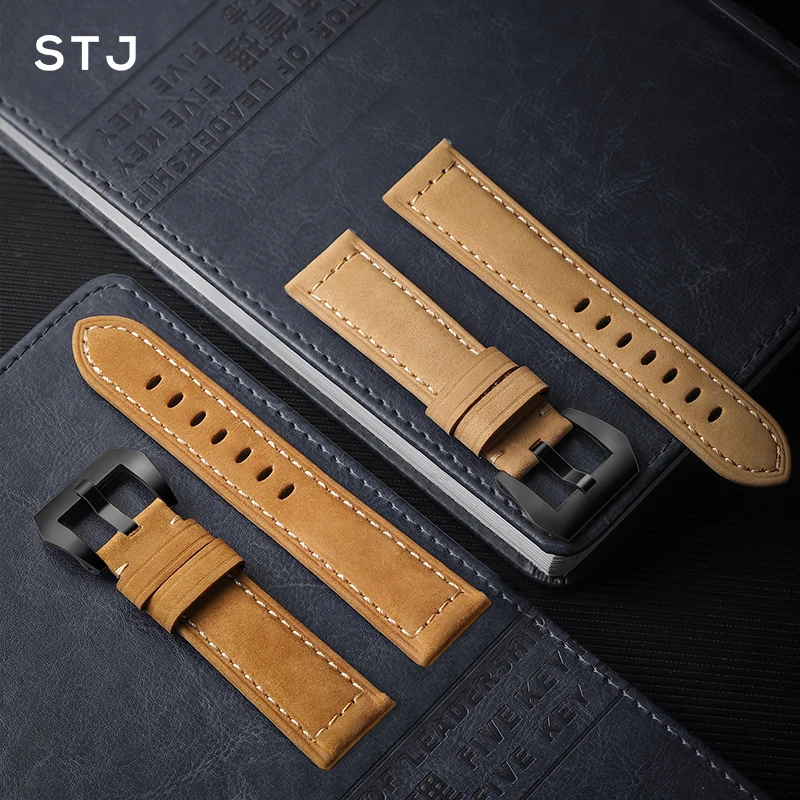 STJ ручной работы из воловьей кожи 22 мм 20 мм ремешок для часов для samsung Galaxy Watch Active 42 мм 46 мм для женщин и мужчин кожаный ремешок для часов для huawei GT 2