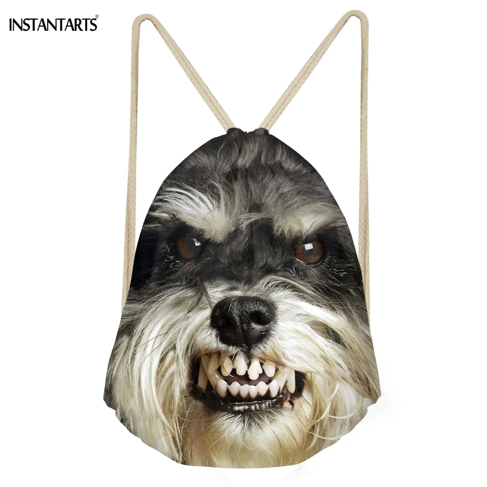 INSTANTARTS Brand Design Pet Dog Print Drawsrtring Bag Women Men Beach Travel Softback Standard Schnauzer String