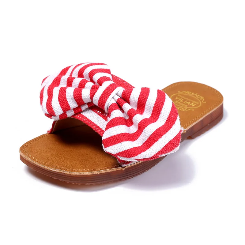 Cozulma Filles D Ete Bowtie Rayures Plage Pantoufles Sandales Enfants Toile Babouche Chaussures Enfants Filles Non Slip Baboosh Taille 27 37 Aliexpress