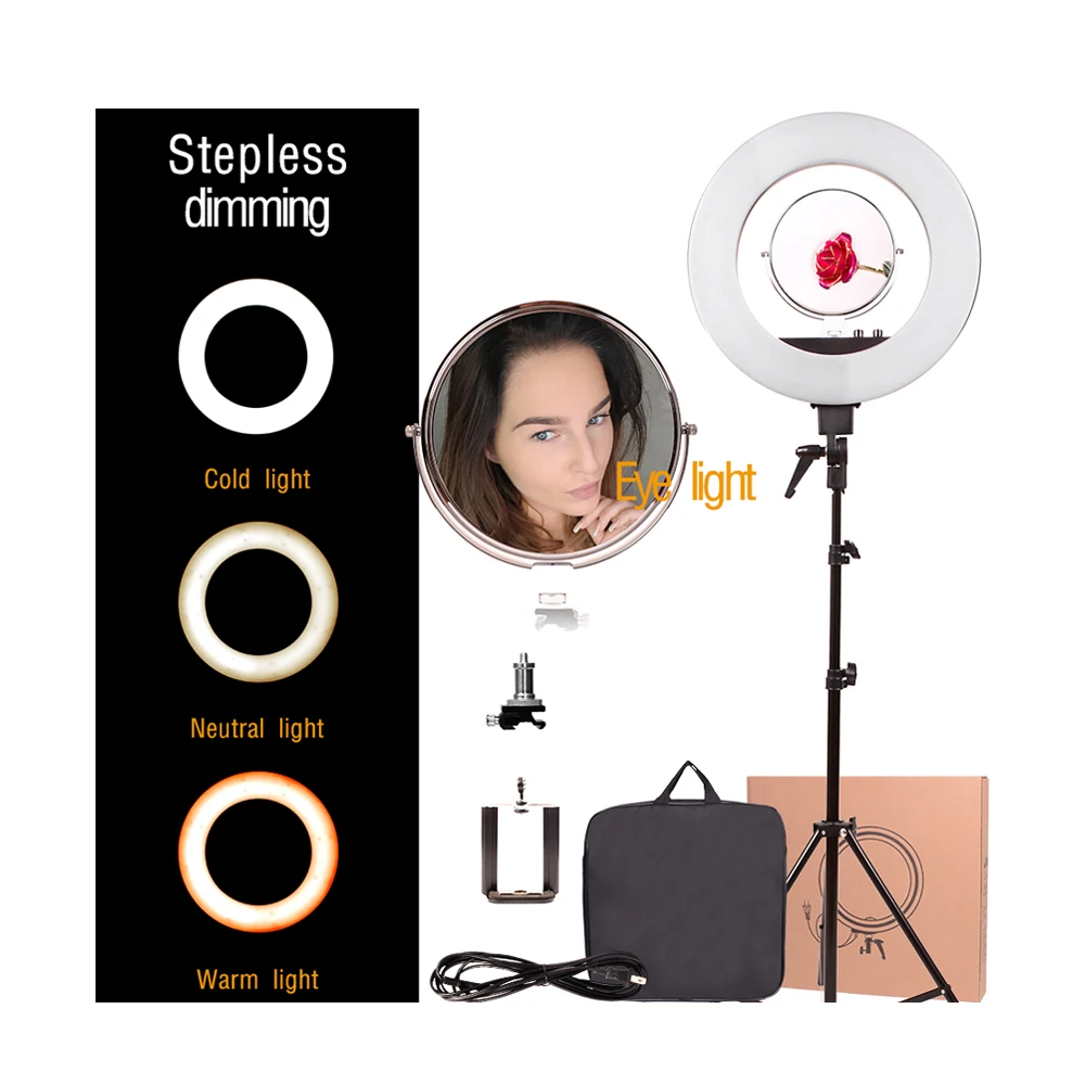 

Amazon hot Black 18" inch 48W 480pcs 3000-5600K Dimmable Photo/Video LED Ring Light for YouTube Film Studio Setup Makeup live