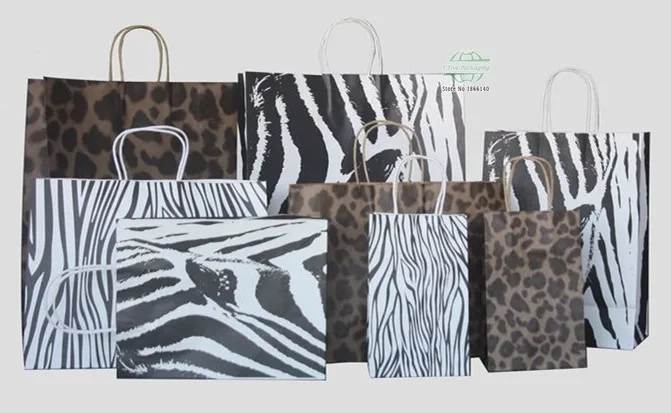 3 размера, леопард и Зебра, дизайн, крафт-бумажный мешок, фестиваль, ручная Подарочная сумка, 100 шт./лот