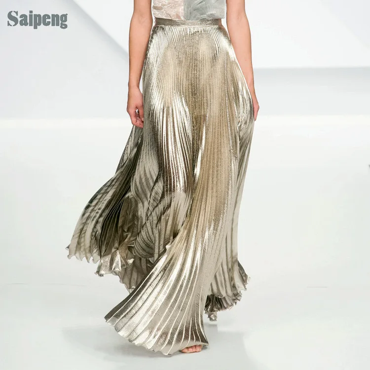 Накладные шелковые с эластичной резинкой на талии длинная Плиссированная юбка Высокая Талия юбки модные женские туфли Весна-осень-зима летняя юбка одежда(E2