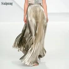 Накладные шелковые с эластичной резинкой на талии длинная Плиссированная юбка Высокая Талия юбки модные женские туфли Весна-осень-зима летняя юбка одежда(E2
