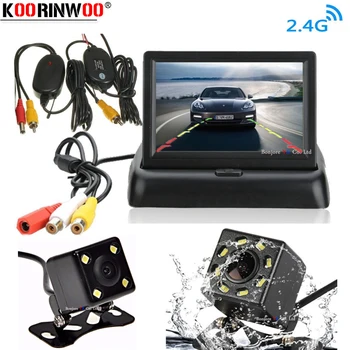 

Koorinwoo Wireless Adopter 4.3" HD Foldable TFT LED Car Monitor Dash With Car Rear View Camera Reverse Backup Trunk Camera Kit